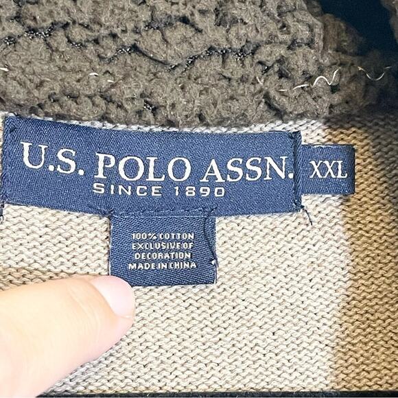 U.S. Polo Assn. Men's Tan 1/4 Zip Stand-Up Collar Long Sleeve Ribbed Sweater XXL - Picture 13 of 16